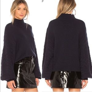 Joie navy Lathen balloon sleeve cable knit sweater